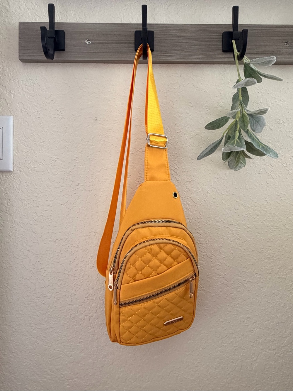Quilted Sling Backpack Crossbody Travel Bag, Festival Vibes in Mustard Yellow